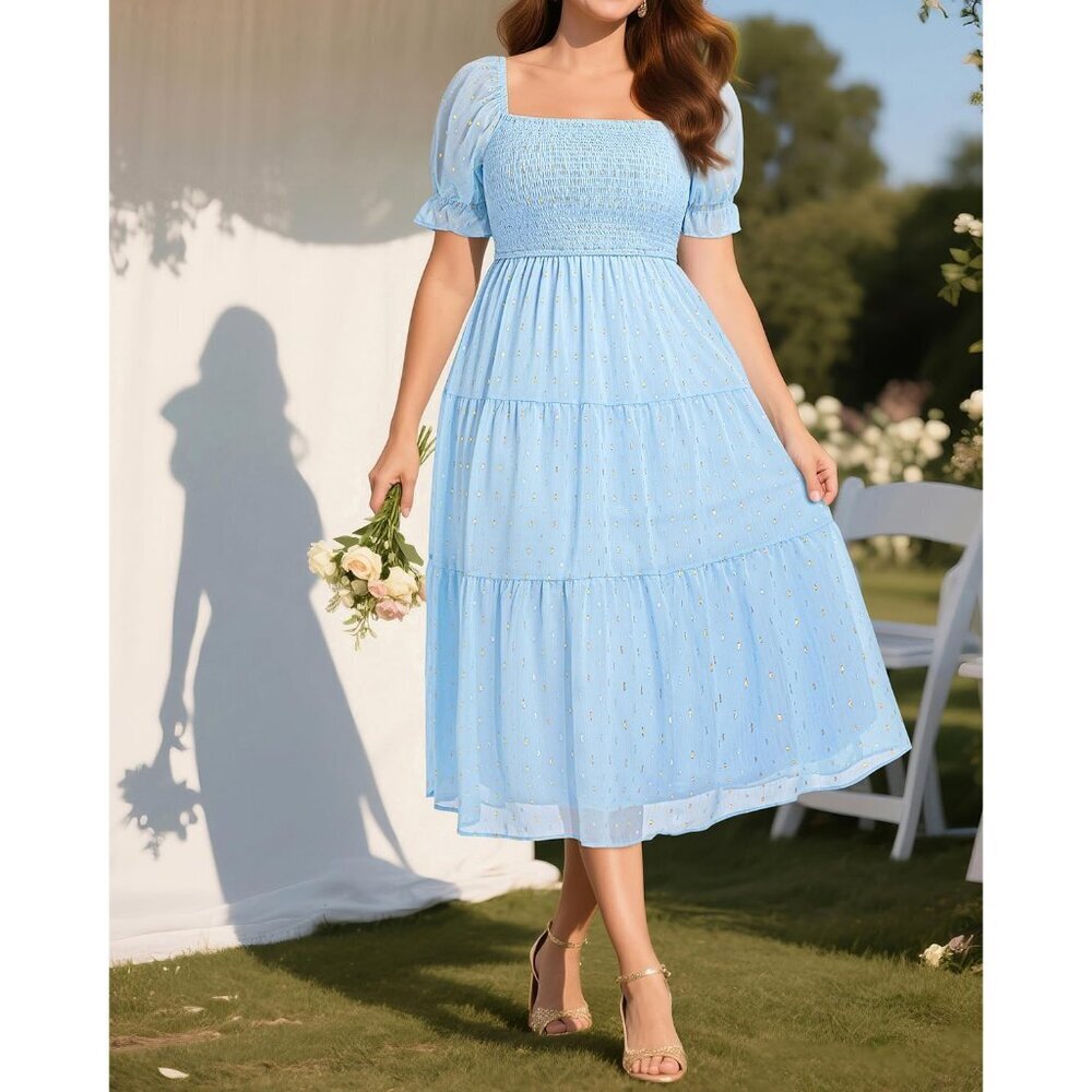 Plus Size Fall Dress Boho Chiffon Midi for Bridal Weddings Graduation - Picture 4 of 7